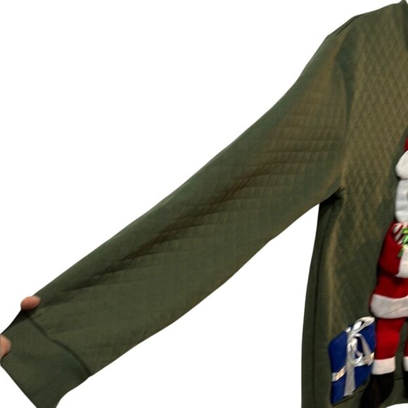 3D Ugly Christmas Sweater Santa Reindeer Gifts Unisex XL Olive Green Upcycle - Picture 6 of 10
